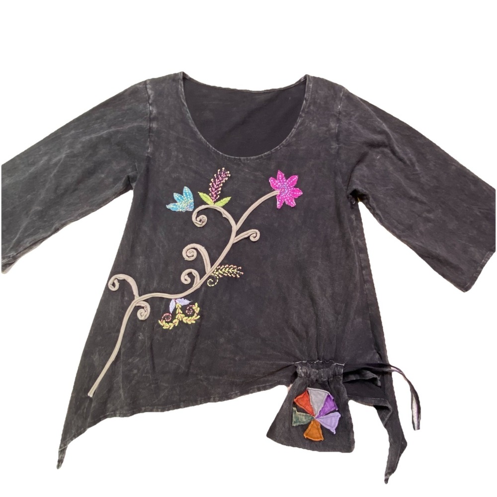 Lagenlook Boho Artsy Tunic Top Fairycore Mori Attached Pouch Satchel MED